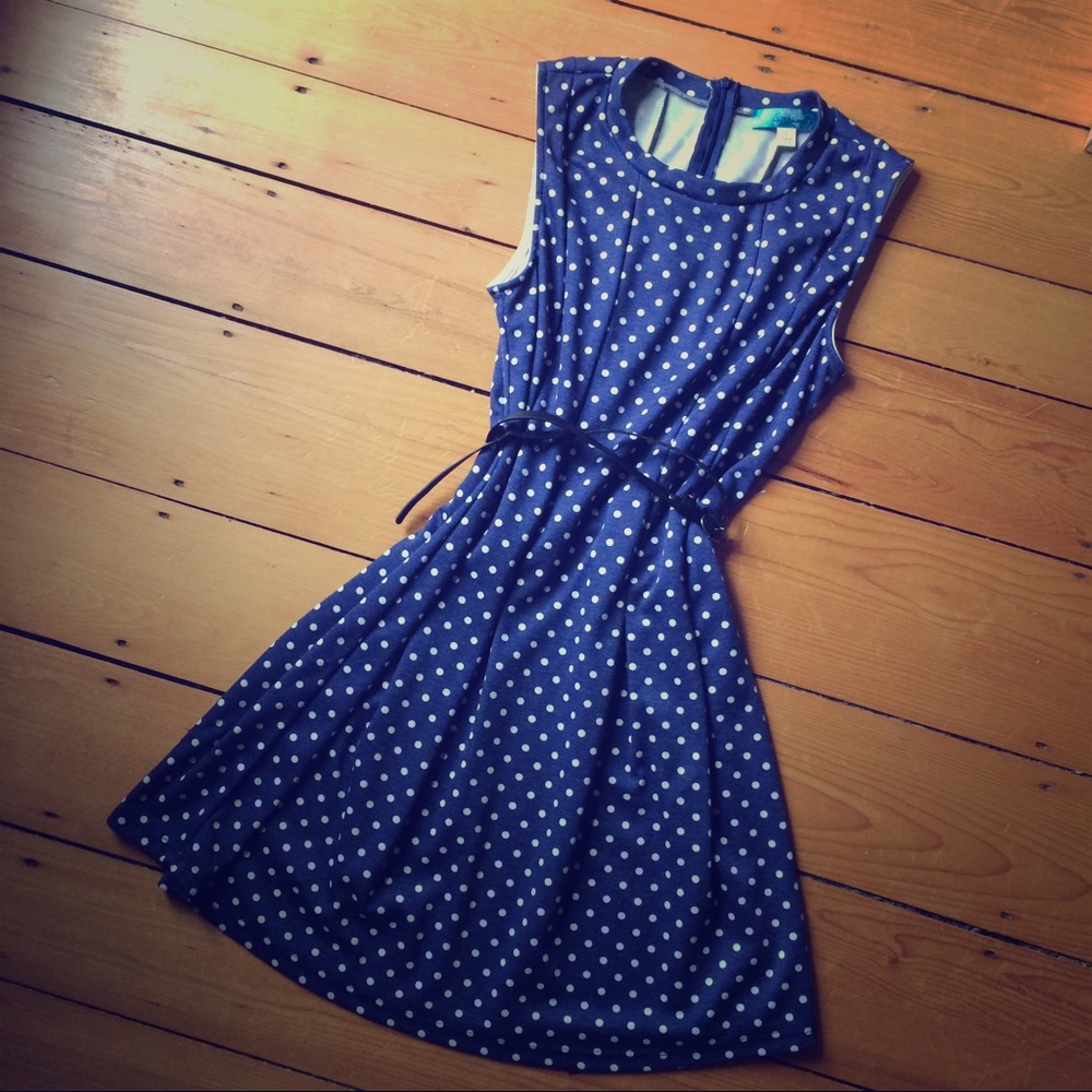 Francesca's - "buttons" blue polka dot dress